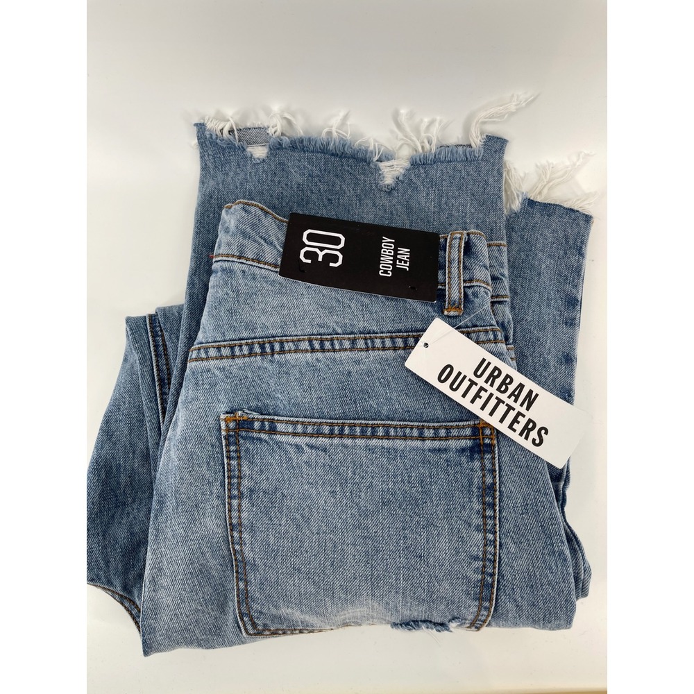 New BDG Cowboy Jean Women 30 Blue Light Wash Distressed Straight Leg "Flaw"